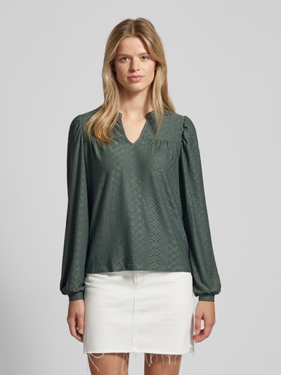 Only Blouse met ajourpatroon, model 'SANDRA' Rietgroen - 4