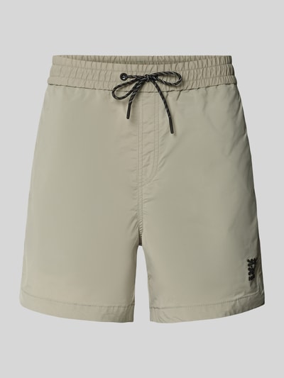Produktfoto, Regular Fit Shorts mit Label-Applikation Modell 'COLAS262S' von HUGO, Optik: Unifarben, Kontraststreifen, elastischer Bund mit Tunnelzug, Eingrifftaschen