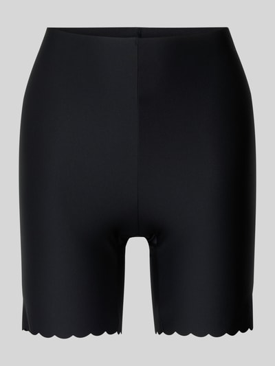 Produktfoto, Slim Fit Bikershorts mit Zierabschlüsse von Skiny in Schwarz, elastischer Bund, glatte Textur, dezenter Glanz, Vorderansicht