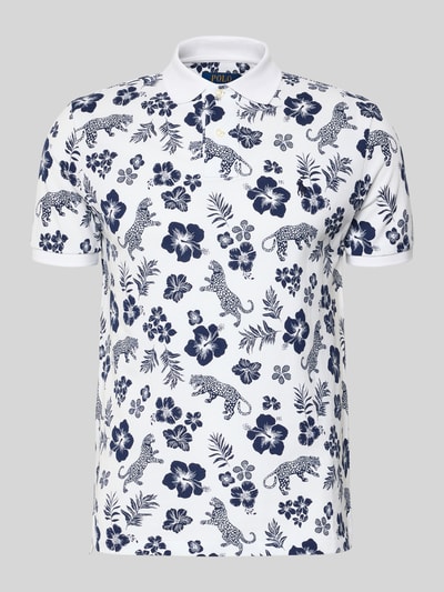 Produktfoto, Slim Fit Poloshirt aus reiner Baumwolle von Polo Ralph Lauren, biały z niebieskim allover-wzorem, krój slim fit, logo, kołnierz polo, materiał piké