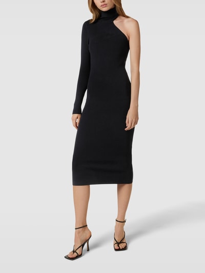 Bardot Jurk met one shoulder-bandjes, model 'ASYMMETRIC' Zwart - 4