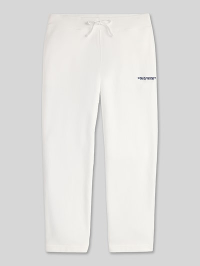 Produktfoto, Comfort Fit Jogpants aus Baumwoll-Mix von Polo Ralph Lauren in Weiß mit Label Stitching, geripptem Bund und seitlichen Taschen, unifarbene Sweat-Optik
