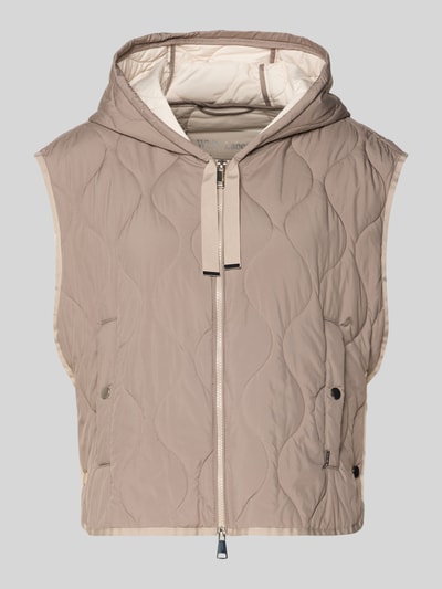 Produktfoto, Steppweste mit Kapuze und Zweiwege-Reißverschluss von WHITE LABEL, Regular-Fit, Eingrifftaschen, beige, strukturierte Oberfläche
