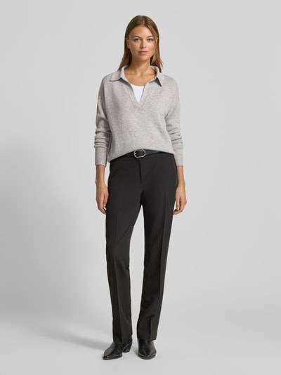 0039 Italy Strickpullover aus Kaschmir-Leinen-Mix mit V-Ausschnitt Modell 'IRIS' Hellgrau 1