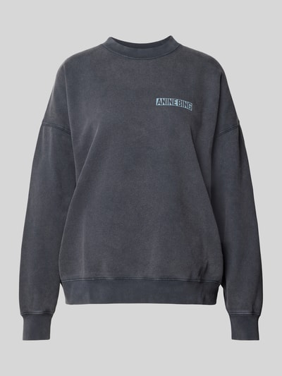 Produktfoto, Regular Fit Sweatshirt mit Logo-Print von Anine Bing aus reiner Baumwolle, dunkelgrau, elastische Abschlüsse, Rundhalsausschnitt