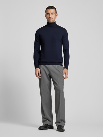 Profuomo Gebreide pullover met ribboorden Marineblauw - 1