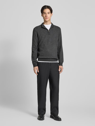 BOSS Bluza z kołnierzem o kroju regular fit z mieszanki żywej wełny i bawełny model ‘HETTORE’ Czarny 1