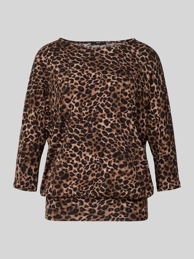 Produktfoto, Shirt mit U-Boot-Ausschnitt und 3/4-Arm von Zero im Leo-Look, Viskose-Mix mit Stretch-Anteil, Loose-Fit, Rückenlänge 65 cm in Größe 36, braun-schwarz, strukturierte Optik