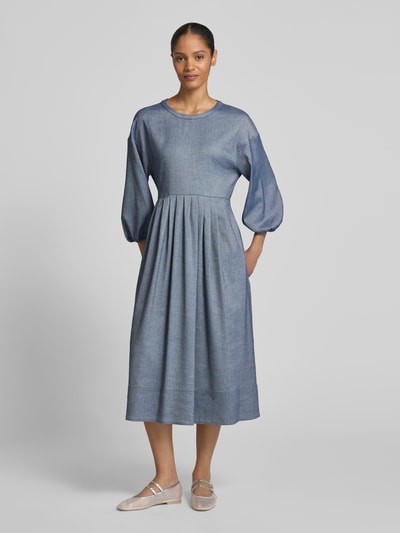 MORE Tailliertes Midikleid mit Leinen-Anteil Jeansblau 4