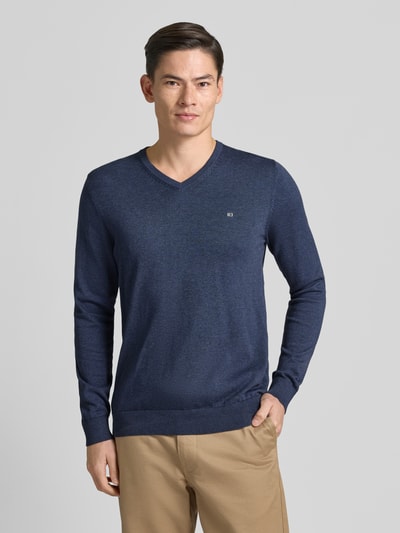 Christian Berg Men Gebreide pullover met V-hals Metallic blauw gemêleerd - 4