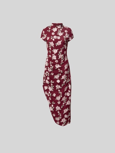 ROTATE Maxikleid mit floralem Allover-Stitching Rot 2