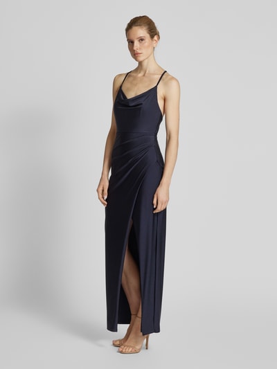 V.M. Abendkleid mit Wasserfall-Ausschnitt Marine 1