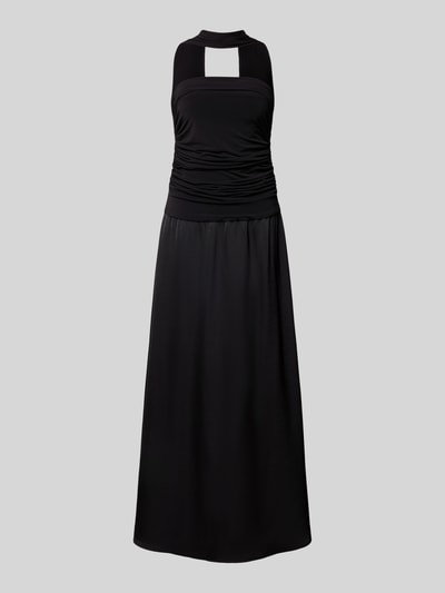 Produktfoto, Avondjurk met plooien Model 'Hamina' van Neo Noir, materiaalmix met stretch, A-lijn, maxi-jurk, diep rugdecolleté, zwart