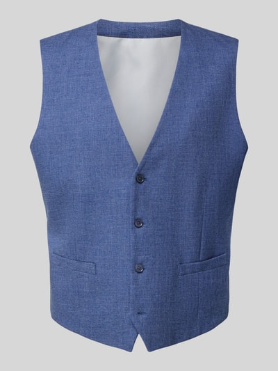 Produktfoto, Weste mit V-Ausschnitt und Eingrifftaschen von Christian Berg Men, blau, Material-Mix mit Viskose-Anteil, Regular-Fit, glatte Struktur