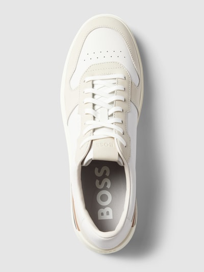 BOSS Sneakersy skórzane ze sznurowaniem Biały 4