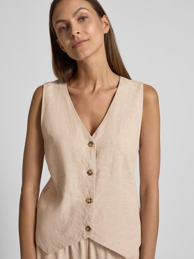 FREE/QUENT Leinenweste mit V-Ausschnitt Modell 'Lava' Beige 3