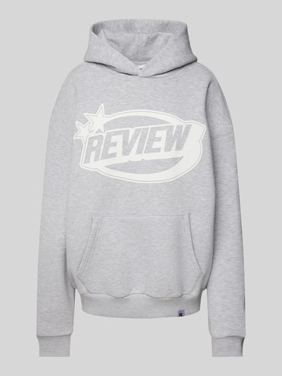 Review Hoodie mit Label-Print Hellgrau Melange 2