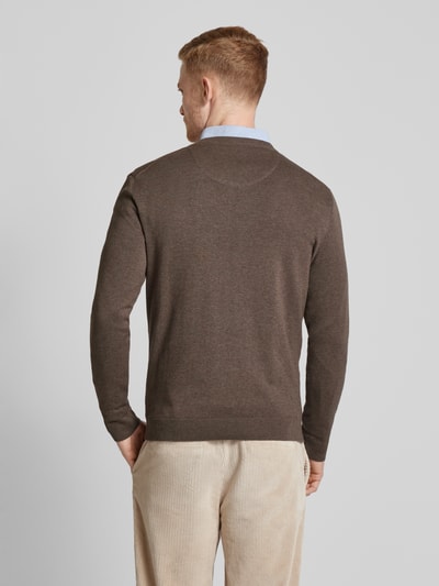 Tom Tailor Regular fit gebreide pullover met V-hals Middenbruin - 5