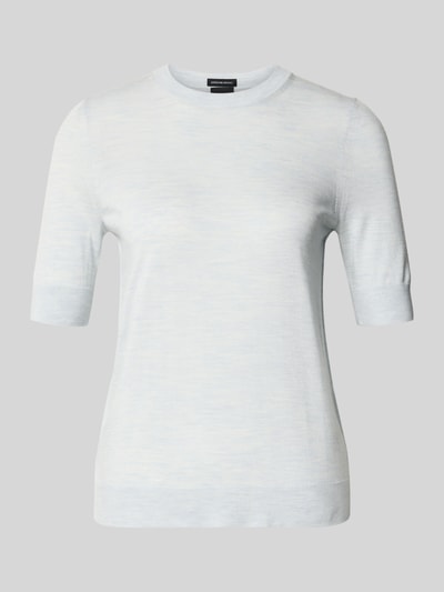 Produktfoto, Shaped Fit Strickpullover aus reiner Schurwolle Modell 'Farbella' von BOSS, Optik: Unifarben, Muster: Gestreift, Kragenform: Crew Neck, Ärmelform: Kurzarm, Ärmelabschluss: Gerippt, Rumpfabschluss: Gerippt, Materialverarbeitung: Feinstrick, Farbe: hell, Textur: weich