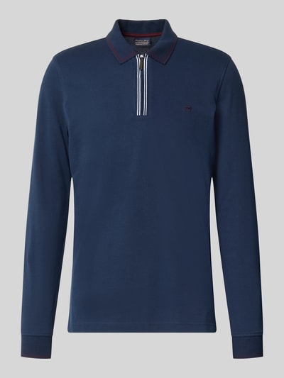 Produktfoto, Slim Fit Poloshirt mit Reißverschluss van Christian Berg Men, puur katoen, heren, shirt met lange mouwen, ruglengte maat M 75 cm, donkerblauw met fijne textuur