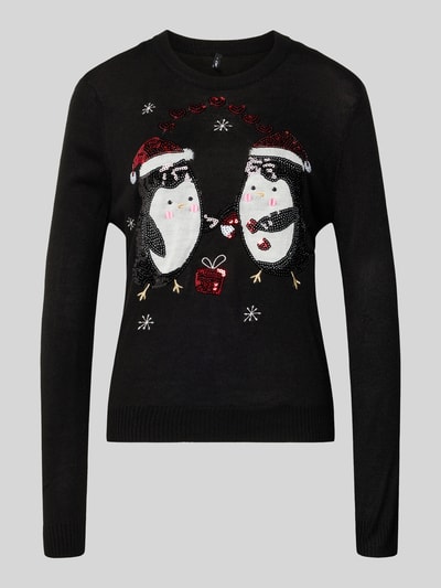 Only Regular Fit Weihnachtspullover mit Pailletten-Motiv Modell 'XMAS SHINE' Black 2