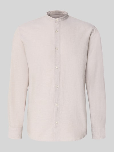 Produktfoto, Freizeithemd mit Leinen-Anteil Modell 'BREEZE' von Jack & Jones in Beige, Struktur mit Stehkragen und Knopfleiste, Regular Fit. Baumwoll-Leinen-Mix, Rückenlänge 75 cm, Schulterbreite 48 cm, Ärmellänge 64 cm.