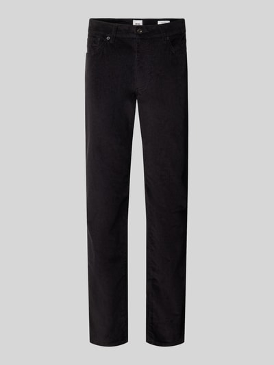 Produktfoto, dunkelbraune Hose mit geradem Schnitt und feiner Cordstruktur, Straight Fit Cordhose aus Baumwoll-Mix Modell 'Mythos Flex Cord' von Brax, Herren Cordhose