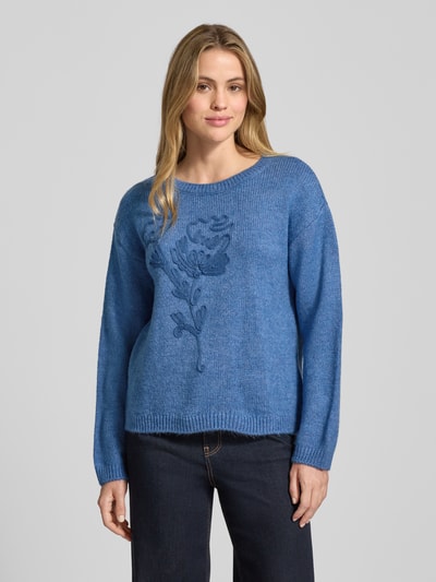 More & More Gebreide pullover met bloemenstitching Rookblauw - 4