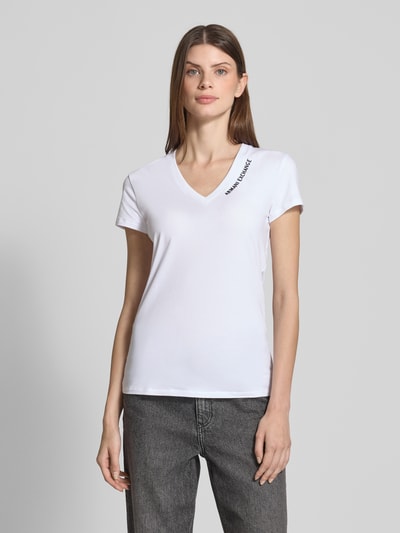 ARMANI EXCHANGE T-shirt z wyhaftowanym logo i dekoltem w serek Biały 4