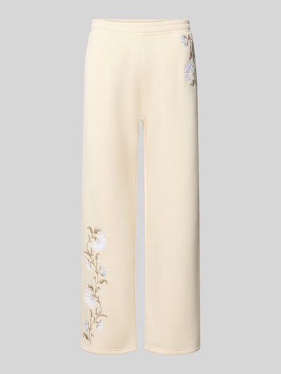 REVIEW Straight Fit Sweatpants mit floraler Stickerei Ecru 1