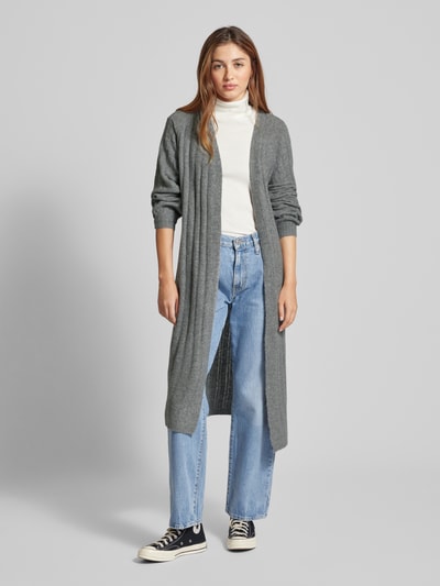 Pieces Loose Fit Long-Cardigan mit Wollanteil in geripptem Design Modell 'MAGGY' Graphit 1