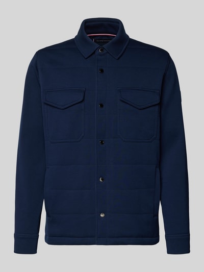 Produktfoto, Regular Fit Sweatjacke aus Baumwoll-Mix von Tommy Hilfiger, Optik: Unifarben, Druckknopfleiste, Label-Patch, Sweat-Material, navy.