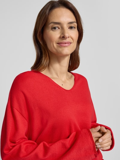 Drykorn Relaxed fit gebreide pullover met V-hals, model 'SOMAIJA' Lichtrood - 3