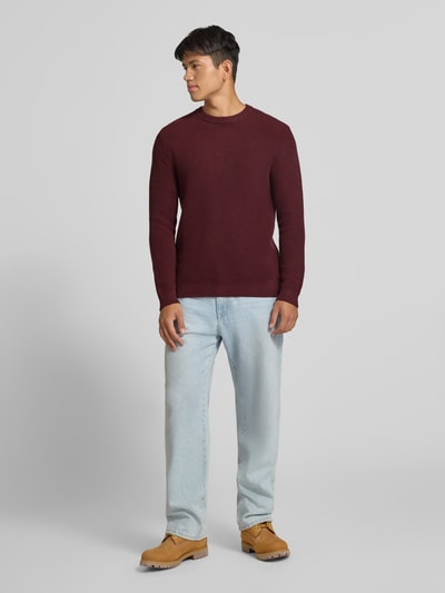 REVIEW Regular Fit Strickpullover aus reiner Baumwolle Bordeaux 1