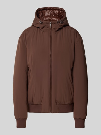 Produktfoto, Funktionsjacke mit Kapuze Modell 'C-Caniol' von BOSS in einfarbigem Mattbraun, strukturierte Webware, Regular Fit, cropped, Logo-Patch, seitliche Eingrifftaschen