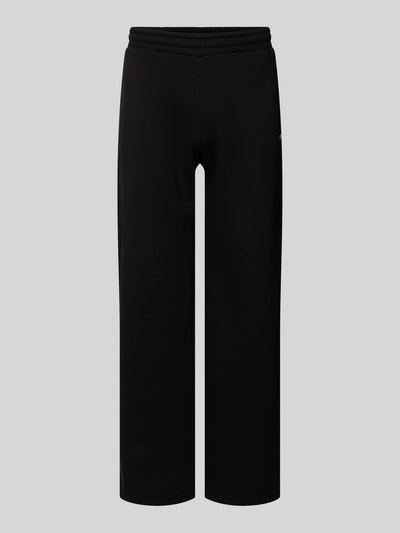 Produktfoto, Sweatpants mit Logo-Print und Gesäßtasche von REVIEW aus schwarzem Baumwoll-Mix, gerader Schnitt, elastischer Bund, Eingrifftaschen, glatte Textur.