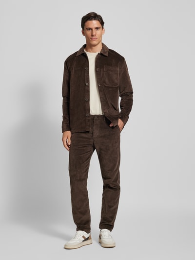 Knowledge Cotton Apparel Corduroy jack met borstzak Donkerbruin - 1