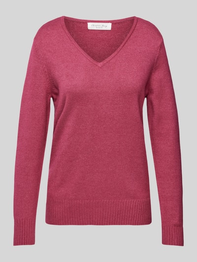 Christian Berg Woman Gebreide pullover met afgeronde V-hals Fuchsia gemêleerd - 2