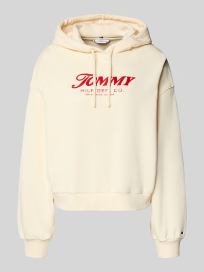 Produktfoto, Regular Fit Hoodie aus reiner Baumwolle von Tommy Hilfiger, Optik: Unifarben, Label-Schriftzug, Label-Print, Kapuze mit Tunnelzug, Langarm, gerippte Bündchen, Damen, glatte Textur, Vorderansicht.