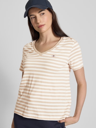 Gant T-Shirt mit Label-Stitching Sand 3