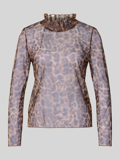 Oui Bluzka półprzezroczysta z długim rękawem i falbanami Camel 2