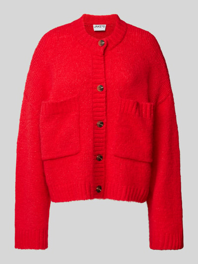 Jake*s Casual Oversized gebreid jack met wol en knoopsluiting Rood - 2