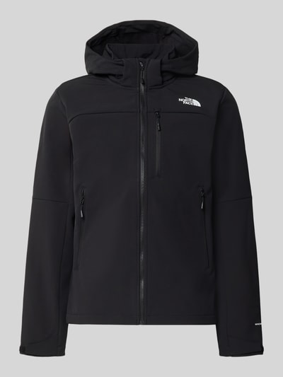 Produktfoto, czarna Softshell-Jacke mit Logo Modell 'DIABLO' von The North Face, materiał z domieszką stretchu, krój slim fit, kaptur, zamek błyskawiczny, kieszenie na zamek, długość tyłu w rozmiarze M: 68 cm, szerokość ramion w rozmiarze M: 43 cm, szerokość klatki piersiowej w rozmiarze M: 54 cm, długość rękawa w rozmiarze M: 70 cm