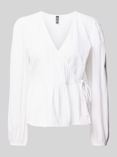 Pieces Regular Fit Langarmshirt aus reine Baumwolle in Wickel-Optik Modell 'MILLA' Weiss 2