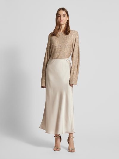 Vero Moda Regular Fit Strickpullover mit Paillettenbesatz Modell 'LEILANI' Metallic Beige Melange 1