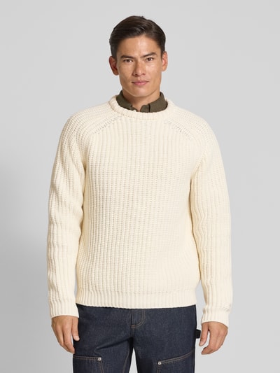 Forét Sweter z dzianiny z mieszanki wełny lana z okrągłym dekoltem Złamany biały 4