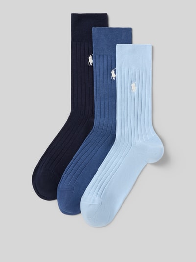 Produktfoto, Socken aus Baumwoll-Mix im 3er-Pack von Polo Ralph Lauren Underwear, verschiedene Blautöne, gerippte Struktur, glatte Textur.