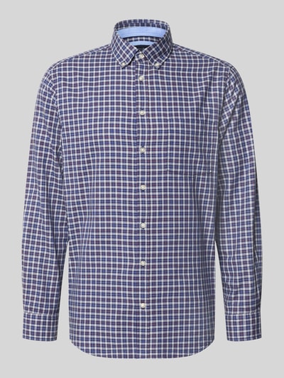 Produktfoto, Regular Fit vrijetijdsoverhemd met button-downkraag van Christian Berg Men, puur katoen, all-over look, blauw wit ruitpatroon