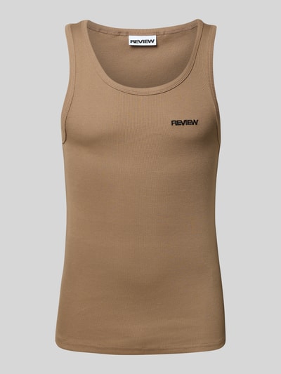 REVIEW Top z wyhaftowanym logo Ziemisty brązowy 2