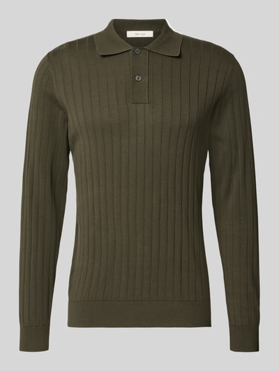 Produktfoto, olivgrünes Regular Fit Poloshirt aus reiner Baumwolle Modell 'TORINO' von Selected, feine Rippstruktur, Herren Poloshirt.